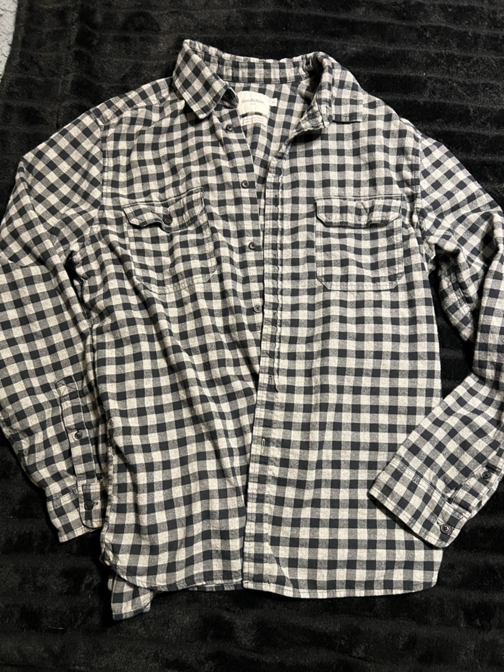 Men's Black and Gray Plaid Button-Up Shirt